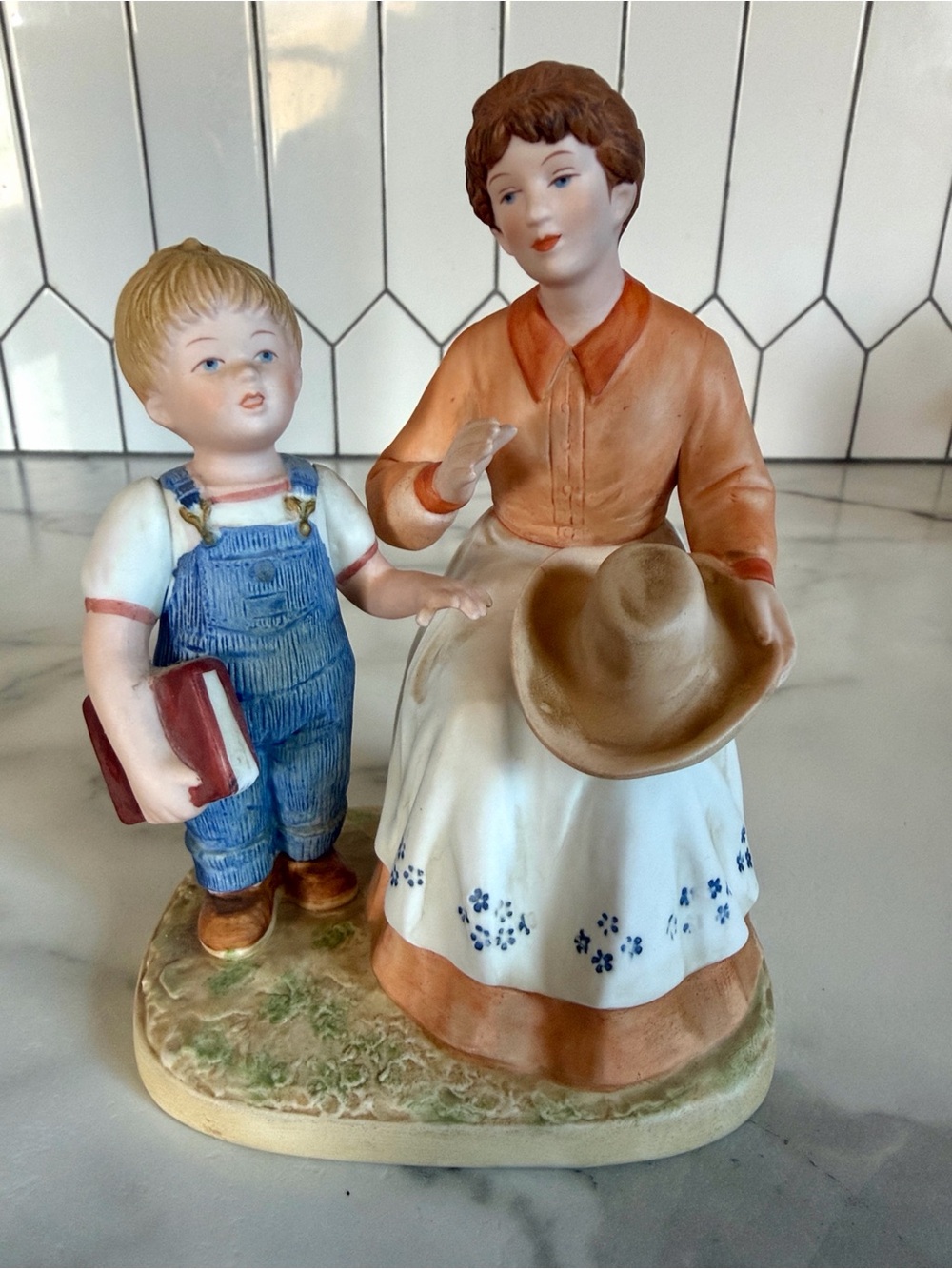 Vintage 1985 Homco Denim Days #1511 Boy Holding Book with Mom